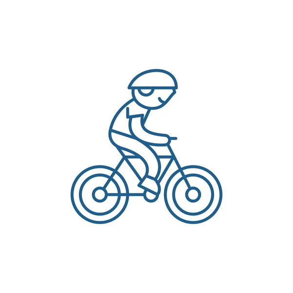 Niño montar un concepto icono de la línea de bicicleta. Niño montando una bicicleta vector plano símbolo, signo, esquema ilustración . — Vector de stock