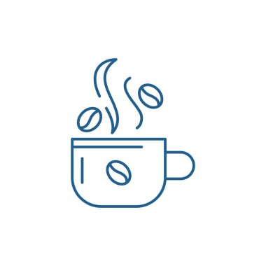 Bir fincan kahve satırı simgesi kavramı. Fincan kahve düz vektör simgesi, işaret, anahat illüstrasyon.