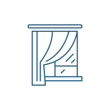 Perdeleri satırı simgesi kavramı. Perdeleri düz vektör simgesi, işaret, anahat illüstrasyon.