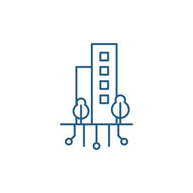 Dijital şehir satırı simgesi kavramı. Dijital şehir düz vektör simgesi, işaret, anahat illüstrasyon.