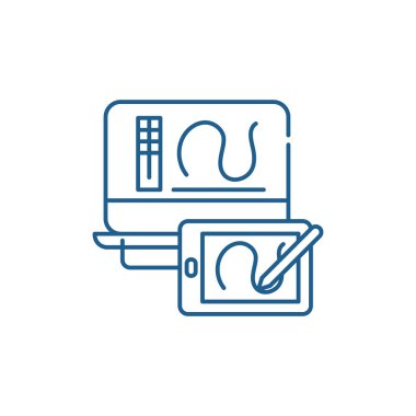 Dijital çizim satırı simgesi kavramı. Dijital çizim düz vektör simgesi, işaret, anahat illüstrasyon.