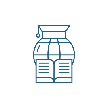 Mesafe satırı simgesi kavram öğrenme. Uzaktan eğitim düz vektör simgesi, işaret, anahat illüstrasyon.