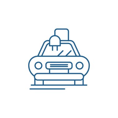 Elektrikli otomatik araba satırı simgesi kavramı. Elektrikli otomatik araba düz vektör simgesi, işaret, anahat illüstrasyon.
