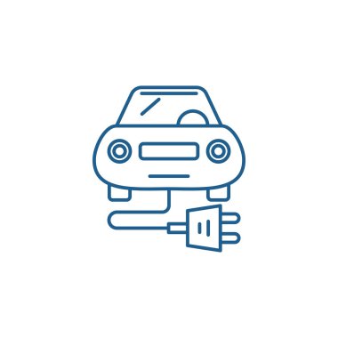 Elektrikli otomobil satırı simgesi kavramı. Elektrikli otomobil düz vektör simgesi, işaret, anahat illüstrasyon.