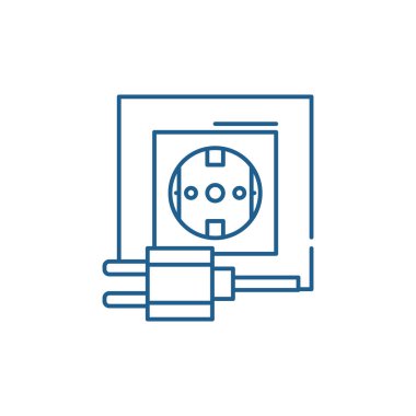 Elektrik prizine satırı simgesi kavramı. Elektrik prizine düz vektör simgesi, işaret, anahat illüstrasyon.
