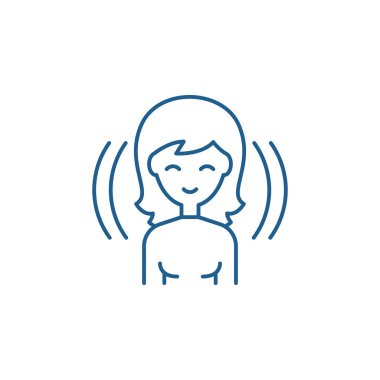 Kadın kullanıcı satır simgesi kavramı. Kadın kullanıcı düz vektör simgesi, işaret, anahat illüstrasyon.