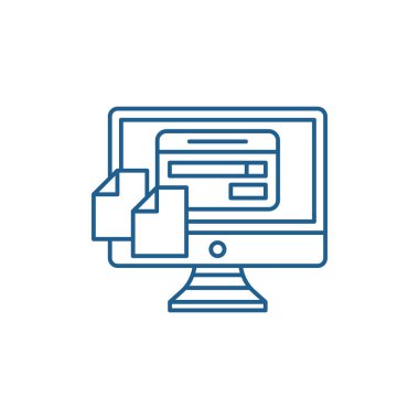 Dosya transfer satırı simgesi kavramı. Dosya aktarımı yapabilir miyim düz vektör simgesi, işaret, anahat illüstrasyon.