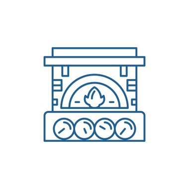 Şömine Tuğla Satır simgesi kavramı. Şömine tuğla düz vektör simgesi, işaret, anahat illüstrasyon.