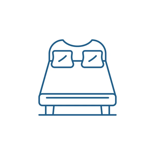 Концепция двуспальной кровати. Символ двойной кровати с плоским вектором, знак, набросок . — стоковый вектор