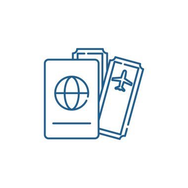 Uçuş hattı simgesi kavramı. Uçuşlar düz vektör simgesi, işaret, anahat illüstrasyon.