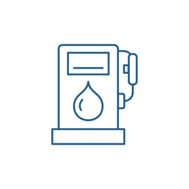 Benzin istasyonu hat simgesi kavramı. Benzin istasyonu düz vektör simgesi, işaret, anahat illüstrasyon.