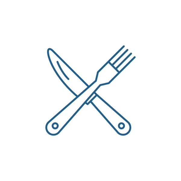 Gabel- und Messerlinie Icon-Konzept. Gabel und Messer flaches Vektorsymbol, Zeichen, Umrissillustration. — Stockvektor