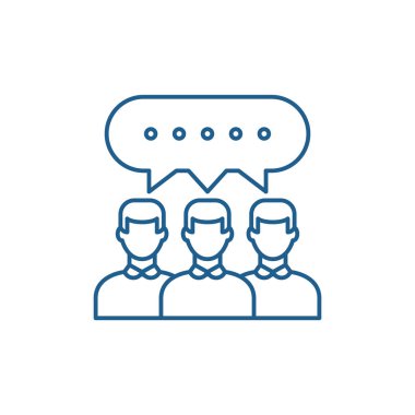 Grup tartışma satırı simgesi kavramı. Grup tartışma düz vektör simgesi, işaret, anahat illüstrasyon.