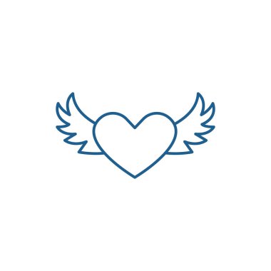 Kalp kanatları satırı simgesi konsepti ile. Kanatlar düz vektör simgesi, işaret, anahat illüstrasyon kalp.