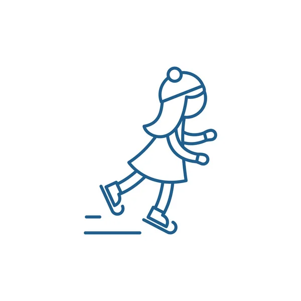 Menina conceito ícone de linha de patinação. Menina patinação símbolo vetorial plana, sinal, ilustração esboço . — Vetor de Stock