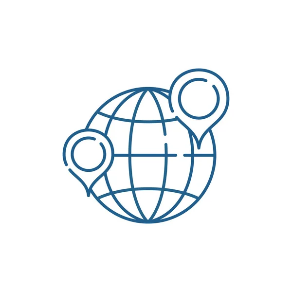 Globe avec des pointeurs ligne icône concept. Globe avec pointeurs symbole vectoriel plat, signe, illustration de contour . — Image vectorielle