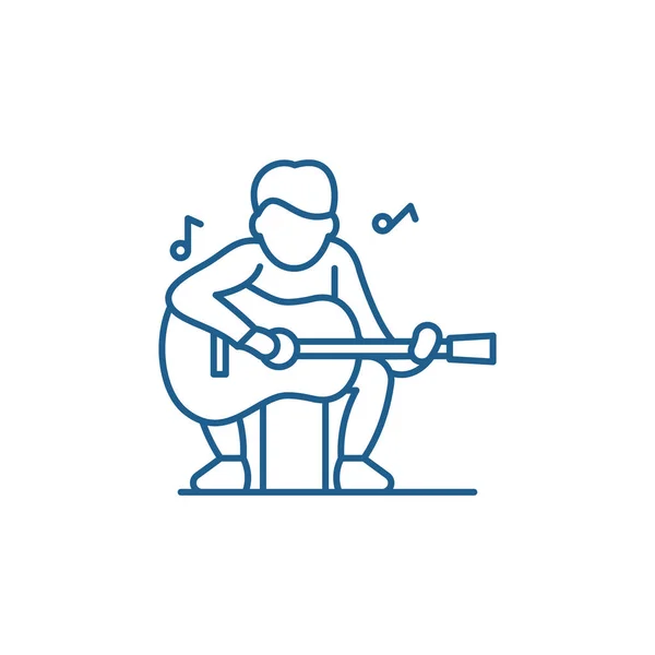 Conceito de ícone de linha de guitarrista. Guitarrista símbolo vetorial plana, sinal, ilustração esboço . — Vetor de Stock