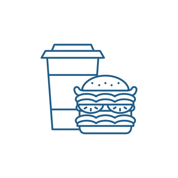 Hamburger and coffee line icon concept. Hamburger and coffee flat  vector symbol, sign, outline illustration. — Stock Vector