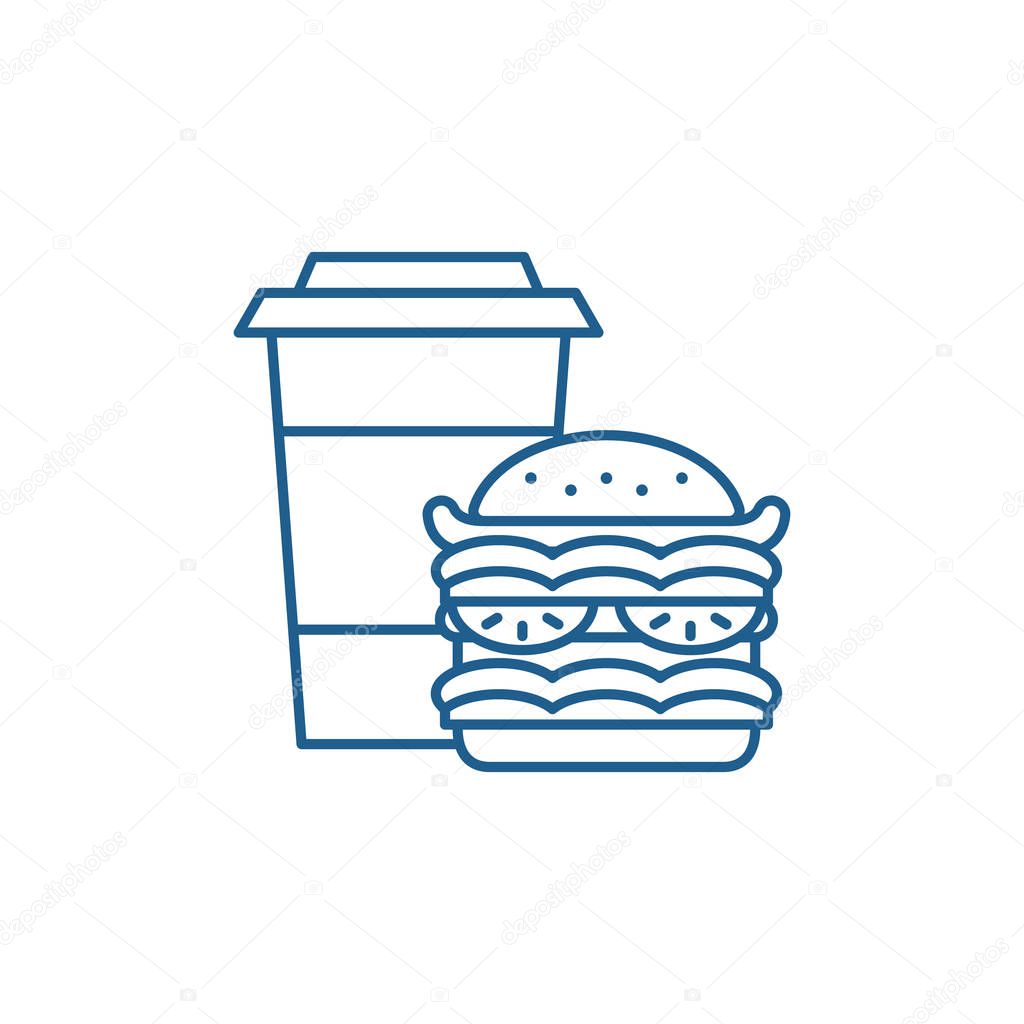 Hamburger and coffee line icon concept. Hamburger and coffee flat  vector symbol, sign, outline illustration.