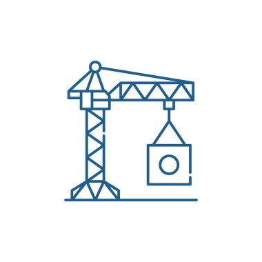 Endüstriyel vinç satırı simgesi kavramı. Endüstriyel vinç düz vektör simgesi, işaret, anahat illüstrasyon.