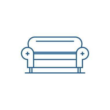 Oturma odası kanepe satırı simgesi kavramı. Oturma odası koltuk düz vektör simgesi, işareti, anahat illüstrasyon.