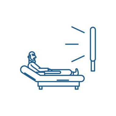 TV çizgi simgesini kavramı izleyen adamım. Adam izliyor tv düz vektör simgesi, işaret, anahat illüstrasyon.