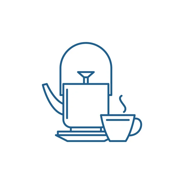 Bouilloire et thé tasse ligne icône concept. Bouilloire et tasse de thé plat vecteur symbole, signe, illustration de contour . — Image vectorielle