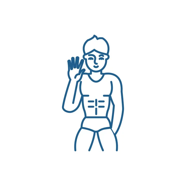 Concepto de icono de línea de striptease masculino. Macho striptease vector plano símbolo, signo, esquema ilustración . — Vector de stock