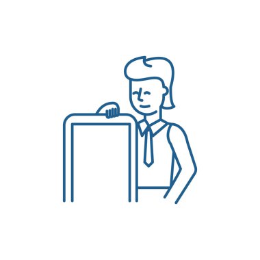 Mobil uygulama geliştirme satırı simgesi kavramı. Mobil uygulama geliştirme düz vektör simgesi, işaret, anahat illüstrasyon.