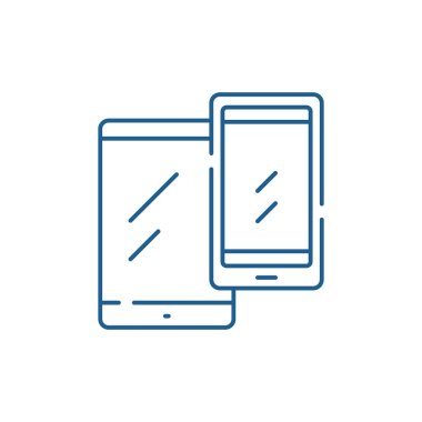 Mobil cihazlar satırı simgesi kavramı. Mobil cihazlar düz vektör simgesi, işaret, anahat illüstrasyon.