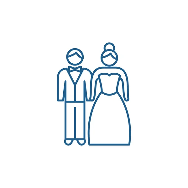 Concept d'icône de ligne de jeunes mariés. Symbole vectoriel plat des jeunes mariés, signe, illustration de contour . — Image vectorielle