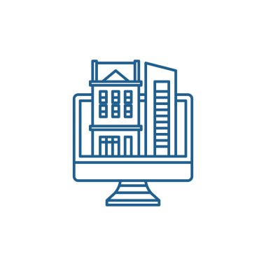 Emlak line simgesi kavramının çevrimiçi veritabanı. Emlak düz vektör simgesi, işaret, anahat illüstrasyon Online veritabanı.