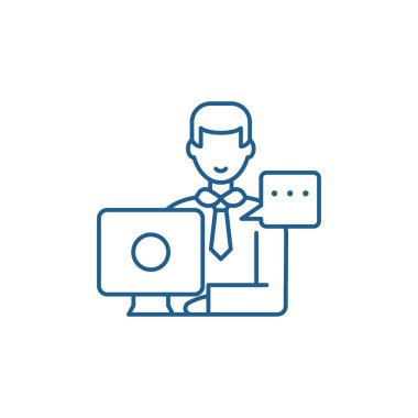 Operasyonel çizgi simgesini kavramı toplantı. Operasyonel toplantı düz vektör simgesi, işaret, anahat illüstrasyon.