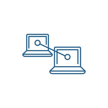 P2P iletişim hattı simgesi kavramı. P2P iletişim düz vektör simgesi, işaret, anahat illüstrasyon.