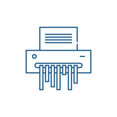 Kağıt parçalayıcı satırı simgesi kavramı. Kağıt parçalayıcı düz vektör simgesi, işaret, anahat illüstrasyon.