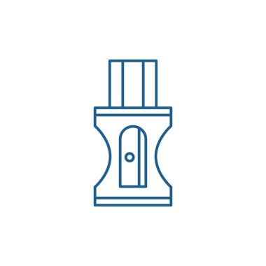 Kalem kalemtıraş satırı simgesi kavramı. Kalem kalemtıraş düz vektör simgesi, işaret, anahat illüstrasyon.