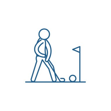 Golf satırı simgesi kavramı oynamak. Oynarken golf düz vektör simgesi, işaret, anahat illüstrasyon.