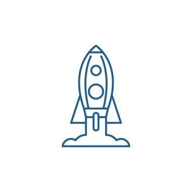 Roket fırlatma satırı simgesi kavramı. Roket fırlatma düz vektör simgesi, işaret, anahat illüstrasyon.