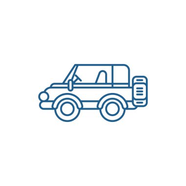 Safari jeep satırı simgesi kavramı. Safari jeep düz vektör simgesi, işaret, anahat illüstrasyon.