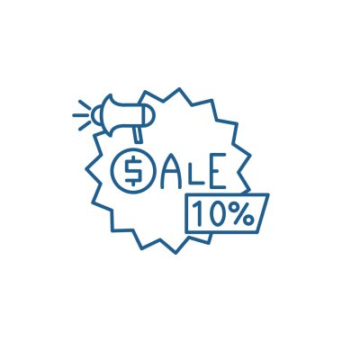 Satış satırı simgesi kavramı. Satış düz vektör simgesi, işaret, anahat illüstrasyon.