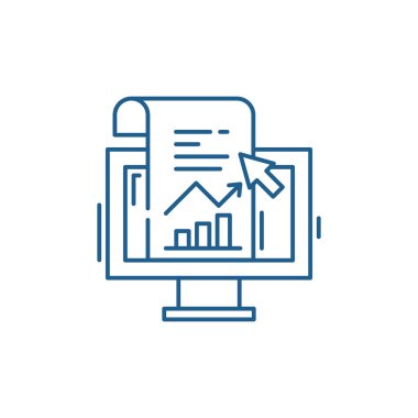 Satış istatistikleri satır simgesi kavramı. Satış istatistikleri düz vektör simgesi, işaret, anahat illüstrasyon.