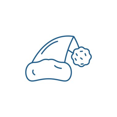 Santa claus şapka hat simgesi kavramı. Santa claus şapka düz vektör simgesi, işaret, anahat illüstrasyon.