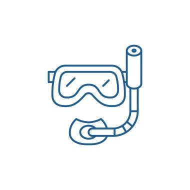 Tüplü dalış maske satırı simgesi kavramı. Tüplü dalış maske düz vektör simgesi, işaret, anahat illüstrasyon.