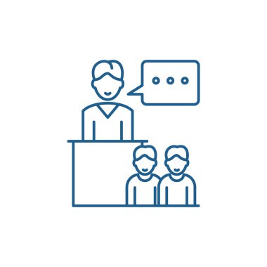 Seminer satırı simgesi kavramı. Seminer düz vektör simgesi, işaret, anahat illüstrasyon.