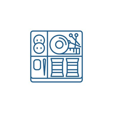 Dikiş seti hat simgesi kavramı. Dikiş seti düz vektör simgesi, işaret, anahat illüstrasyon.