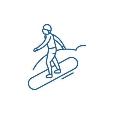 Snowboard satırı simgesi kavramı. Snowboard düz vektör simgesi, işaret, anahat illüstrasyon.