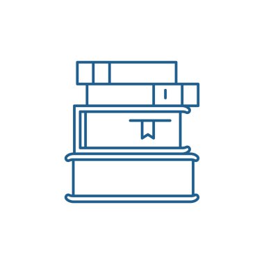 Kitaplar satırı simgesi kavramı yığını. Yığın kitap düz vektör simgesi, işaret, anahat illüstrasyon.