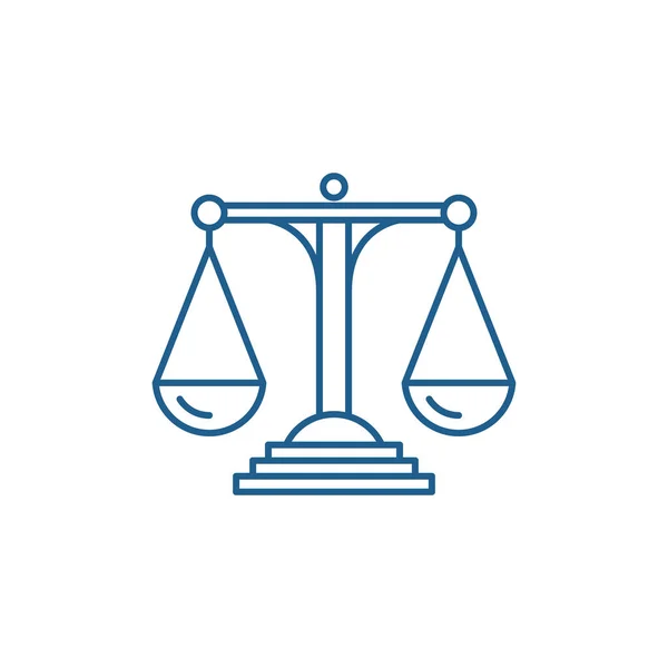 Váhy spravedlnosti řádku ikonu konceptu. Váhy spravedlnosti plochý vektor symbol, znamení, obrys obrázku. — Stockový vektor
