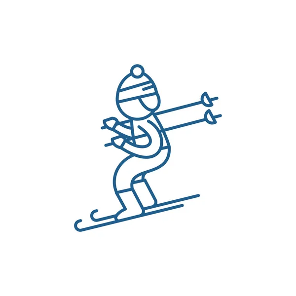 Skiing line icon concept. Skiing flat  vector symbol, sign, outline illustration. — Stock Vector