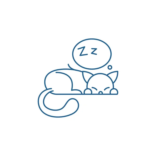 잠자는 고양이 라인 아이콘 개념. 잠자는 고양이 평면 벡터 기호, 기호, 개요 그림. — 스톡 벡터